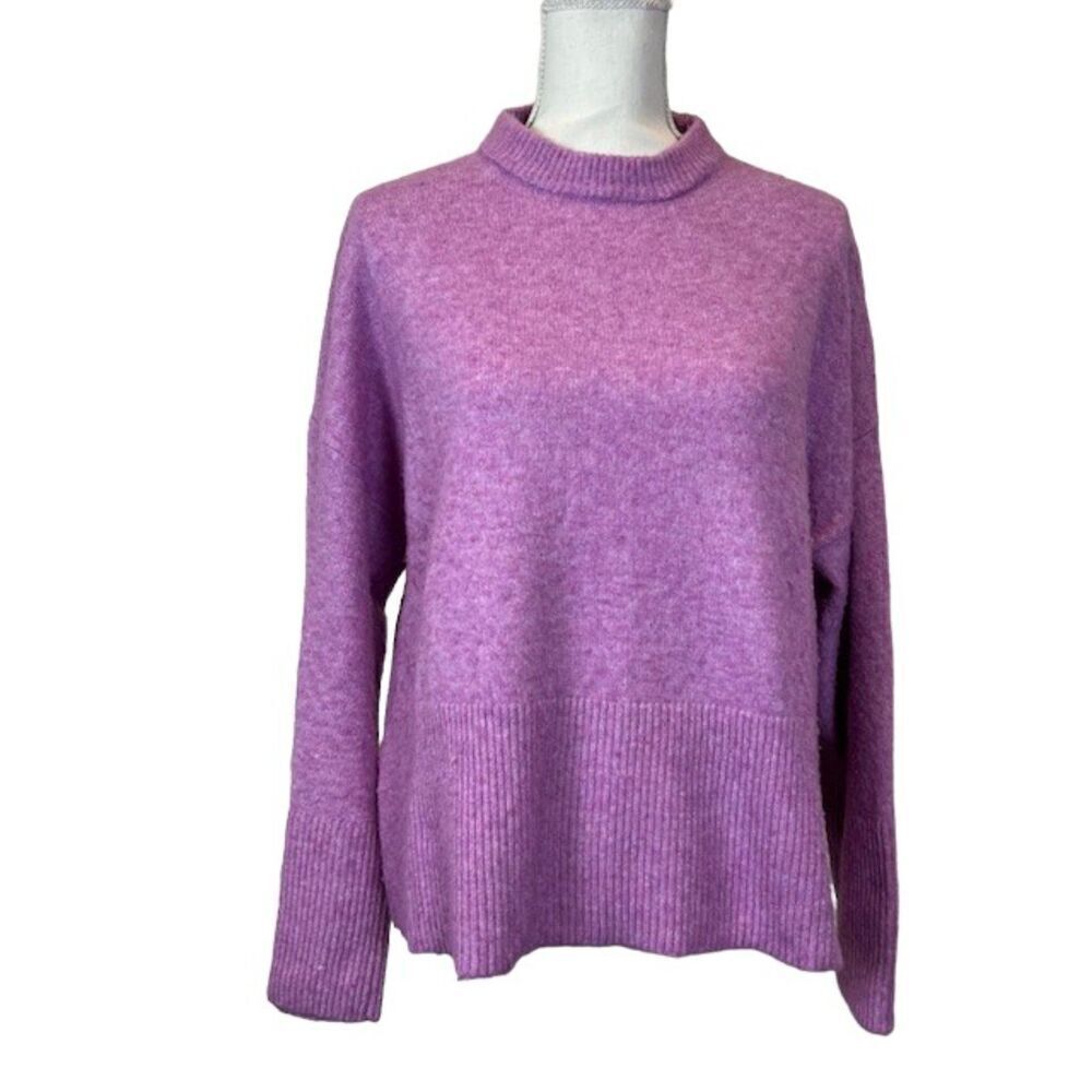 Elodie Wool Blend Crew Neck Split Hem Wide Sleeved Sweater Oversized Small